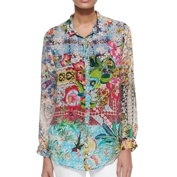 Johnny Was Milla Long Sleeve Floral Patchwork Blouse - Picture 2 of 16